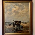 Vintage Olieverf Schilderij “De Schelpenvissers” thumbnail 13