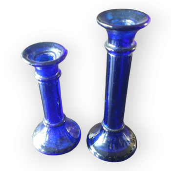 Set Van 2 Handgemaakte Kobaltblauwe Glazen Kandelaars | Kerst