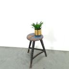 Industriële Stalen Houten Kruk Blauw thumbnail 5