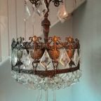 Antiek Plafond Lamp Brons Met Facet Geslepen Glas Kristal thumbnail 5