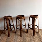 3 Rotan Bamboe Barkrukken Vintage thumbnail 3