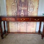 Klassieke Engelse Sidetable Haltafel, Wandconsole Lichte Gebruikssporen Afm, 140x34cm En 75cm Hoog. thumbnail 2
