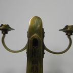 Set Van 2 Messing Art Nouveau Kandelaar, Rond 1910 thumbnail 13