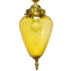 Vintage Artdeco Messing Hanglamp Amber Glas Jaren 30 thumbnail 4