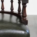 Donkergroene Rundleren En Houten In Hoogte Verstelbare, Swiffel En Tilt Chesterfield Bureaustoel thumbnail 9