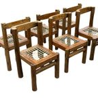 Vintage Brutalist Stoelen Hout Natuurlijk Japandi Set Van 6 thumbnail 23