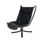 Sigurd Ressel - Falcon Chair (High Back Model) - Vatne Møbler - Black Leather Upholstery With Red thumbnail 8