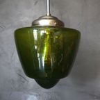 Vintage Groene Art Deco Bubbelglas Conische Hanglamp thumbnail 2