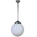 Oude Schoollamp Met Glazen Bol In Opaalglas, Jaren 30 thumbnail 2