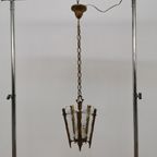 Antieke Vintage Franse Messing Lantaarnlamp Hanglamp Lamp 06 thumbnail 7
