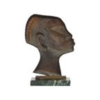 Art Deco Bronzen Sculptuur Afrikaanse Vrouw Groen Marmer Hagenauer thumbnail 7