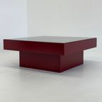Mid Century Rode Italiaanse Salontafel Met Glazen Blad thumbnail 10