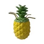 Vintage - Ceramic Tiki Mug - Pineapple Shaped - Including 4 New Brass Straws thumbnail 4