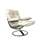 Leolux Fauteuil, Draaistoel Met Wit Lederen Bekleding, Jaren 60 thumbnail 5