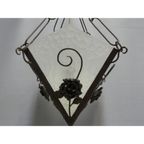 Art Deco Hanglamp Met 4 Gewolkte Glazen Platen thumbnail 8