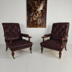 Paar Antieke Bibliotheekstoelen - Originele William Morris & Co Edinburgh Gestempelde Fauteuils thumbnail 2