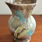 Vintage Strehla Germany Vaasje Vaas Bruin Blauw Geel  | Kerst thumbnail 10