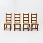 Set Of 4 French Oak And Rush Ladder Back Dining Chairs 1950S thumbnail 4