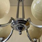 Lamp Hanglamp Art Deco 1930 4 Arms Met Gele Schalen Verchroomd thumbnail 7