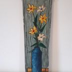 50's Abstrakt Vintage Schilderij Kunstwerk Vaas Met Bloemen thumbnail 2