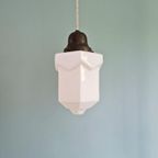 Skyscraper Art Deco Hanglamp In Witte Opaline, 1920-30 thumbnail 9