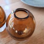 Set Van 2 Mondgeblazen Glas Vazen, Cognac thumbnail 2