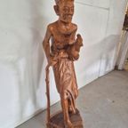 Groot Balinees Beeld Man Met Haan Bali Hout 105 Cm thumbnail 3