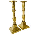 Set Zware Vlaamse Messing Gouden Kandelaars Vierkant 1900’s thumbnail 4