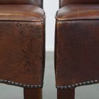 Statige, Cognac Kleurige Set Van 2 Rundleren Art Deco Design Eetkamerstoelen thumbnail 8