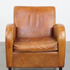 Strakke, Karakteristieke En Tijdloze Vintage Schapenleren Design Armchair thumbnail 3