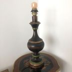 2 X Zeldzame Vintage Houten Voet Tafellampen In Bruin, Goud En Groen thumbnail 2