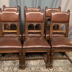 Stoelen In Renaissancestijl. Eikenhout. Leer. thumbnail 5