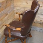 Eiken Fauteuil Met Leer Bekleed thumbnail 3