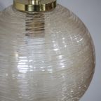 Hanglamp Doria Leuchten Bol Vintage Geblazen Glas Amber Messing Jaren '70 thumbnail 4