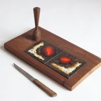 Ceramic Tile And Teak Cheese Serving Set, 1950S. thumbnail 3