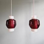 Scandinavische Dubbele Hanglamp In Opaline En Amethistglas thumbnail 2