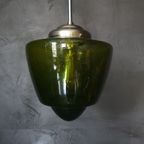 Vintage Groene Art Deco Bubbelglas Conische Hanglamp thumbnail 5