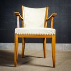 Eikenhouten Stoelen – Wit Vinyl Bekleed – Toegeschreven Aan Pander – 1950 thumbnail 7