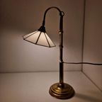 Vintage Lamp Glas In Lood En Messing Desklight Burealamp thumbnail 11