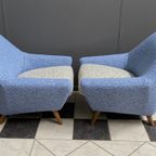 Set Of Two Blue And White Wool Chairs 1960S thumbnail 10