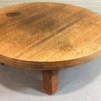 Vintage Massief Eiken Wabi Sabi Brutalist Salontafel, Rond thumbnail 9