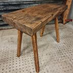 Antieke Primitieve Tafel Hakblok Sidetable Keukentafel Eiken thumbnail 5