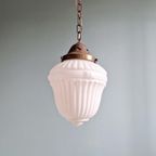 Art Deco Hanglamp In Geperst Gegoten Wit Opaline Glas thumbnail 2