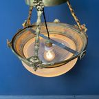 Grote Antieke Messing Hanglamp Met Geslepen Glas thumbnail 16