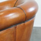 Zeer Comfortabele Cognac Kleurige Clubfauteuil Gemaakt Van Schapenleer En Strak Afgewerkt Met Zwa thumbnail 11