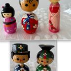 5 X Leuke Houten Japanse Stijl Beeldjes Met Bewegende Hoofd thumbnail 2