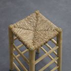 Set Of 4 Barstools In Wood And Cane, 1970s thumbnail 6
