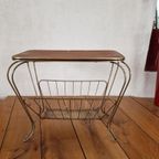 Vintage Jaren 50 Messing En Teak Tafeltje Magazine Rack. thumbnail 3