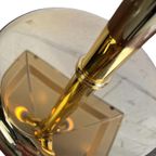 Vintage Gouden Tafellamp Met Fumé Glazen Kap thumbnail 4