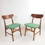 Deense Stoelen | Dining Chairs Danish Green Wool Teak Wood thumbnail 8